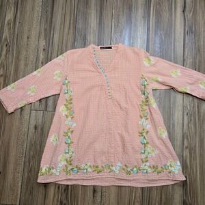 Generation Woman Peach Textured Cross Stitched Ethnic Tunic Top Size 12